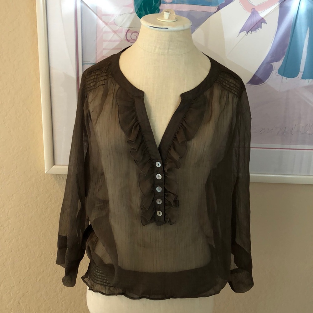 Daniel Rainn Sheer Ruffle Top Blouse
